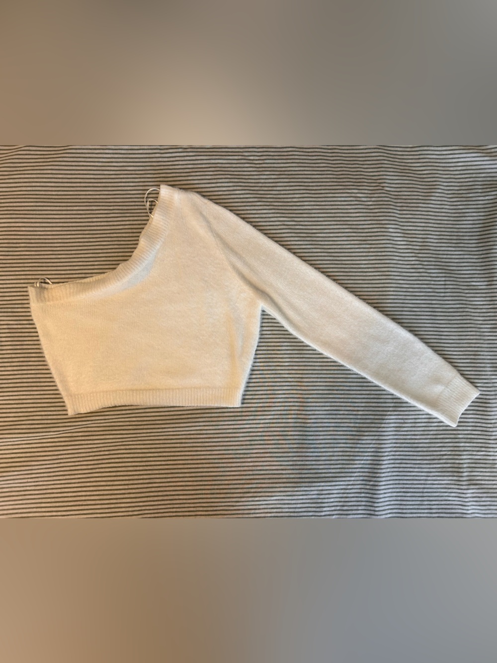 Cotton Candy Cream Asymmetric Off-Shoulder Cropped Sweater